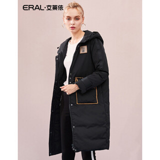 ERAL/艾莱依2018冬季新品印花韩版时尚女式羽绒大衣 黑色 155/80A/S