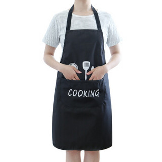 莱朗 防油做饭围裙成人罩衣家用韩版女式时尚无袖厨房工作衣服挂脖围腰 黑色