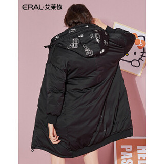 ERAL/艾莱依联名设计摇滚大衣羽绒服女中长款601801236 炭黑 175/96A/XXL