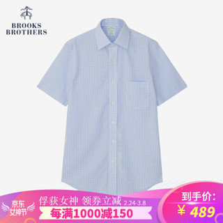 Brooks Brothers/布克兄弟男士修身Supima棉正装衬衫1000064086 B115-浅蓝格纹 15