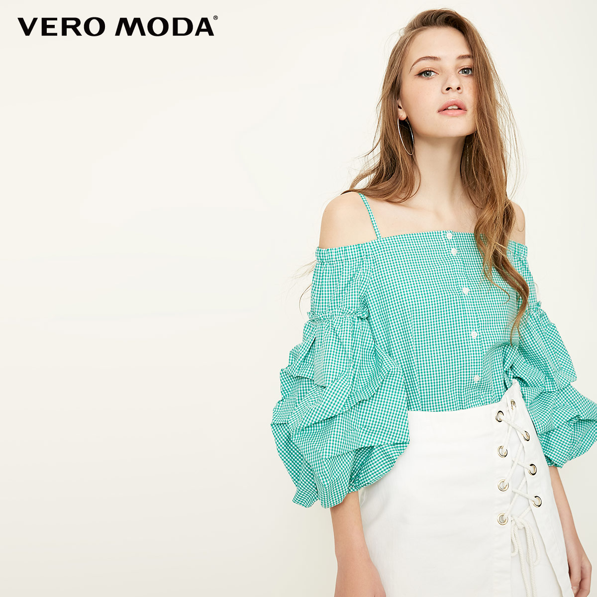 veromoda维莎曼318131518女士一字肩吊带上衣