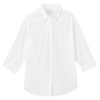 无印良品 MUJI 女式 棉杨柳布七分袖衬衫 白色 M