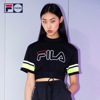 FILA 斐乐 FUSION 系列 女子短袖T 2019夏季新品撞色宽松短袖衫 黑色-BK 165/84A/M