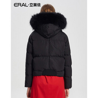 ERAL/艾莱依大毛领短款连帽羽绒服女修身显瘦韩版外套ERAL12120-FDAA 黑色 170/92A/XL