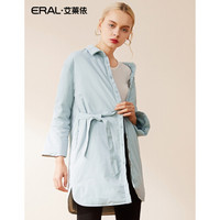 ERAL/艾莱依2018冬季新款衬衫式修身羽绒服女中长款 淡灰绿 175/96A/XXL