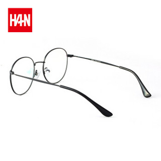 汉（HAN）复古圆框防蓝光护目镜男 不锈钢眼镜框韩版文艺女眼镜潮成品平光镜 黑色 平光