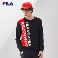 FILA （斐乐）官方 男子卫衣 2019春季新款时尚LOGO印花针织套头衫男 正黑色-BK 190/108A/XXXL