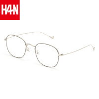 汉（HAN）眼镜框女韩版潮 复古近视镜男平光镜防蓝光眼镜42076 棕银 配1.56非球面防蓝光镜片(0-400度)