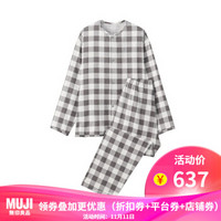 无印良品 MUJI Labo 男女通用 无侧缝双层纱织 圆领睡衣 深灰色X格子 L-XL