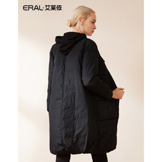 ERAL/艾莱依O2O冬季2018新款两件套中长款羽绒服女大衣 黑色 165/88A/L