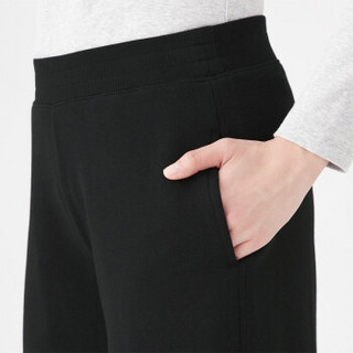 无印良品 MUJI 女式 棉混弹力 毛圈宽版裤 黑色 M