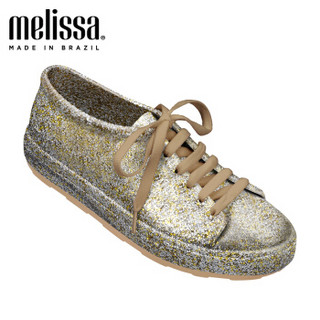 Melissa梅丽莎 BE低帮鞋平底系带板鞋圆头纯色简约果冻鞋女鞋31991 水晶金 36