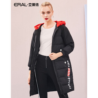 ERAL/艾莱依羽绒服女2018冬季新款明星娄艺潇同款时尚连帽加厚大衣 黑色 165/88A/L