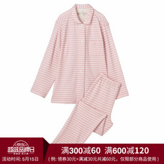 无印良品 MUJI 女式 无侧缝接结 睡衣 粉红色X横条 L