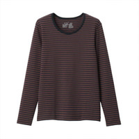無印良品 MUJI 無印良品 女式 弹力罗纹编织 圆领长袖T恤 棕褐色X图案 XXL