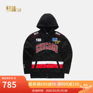 nba style潮流服饰 公牛队 男款刺绣印花连帽撞色拼接夹克外套 图片色