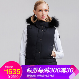 DESCENTE迪桑特 WOMENS LINE系列 女子连帽毛领羽绒马夹 D7442SDV99 黑色-BK M(165/84A)