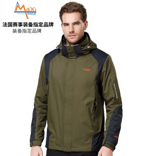 THE FIRST OUTDOOR 男款三合一户外冲锋衣 防水御寒保暖两件套登山服 军绿 XL