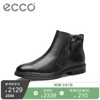ECCO爱步2019年新款英伦休闲短靴秋冬时尚舒适拉链男士皮靴 里斯622204 黑色62220401001 43