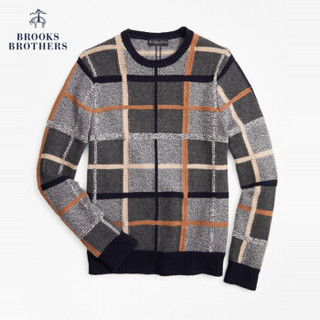 Brooks Brothers/布克兄弟男士绵羊毛圆领毛衣毛衫 0002-灰色窗格纹 M