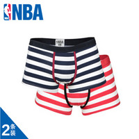 NBA 运动内裤 男士棉短裤 平角裤 2条装 条纹短裤 深蓝/红 图片色 M