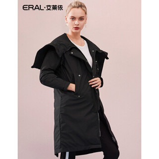 ERAL/艾莱依2018新款羽绒服女中长款连帽大衣 黑色 175/96A/XXL