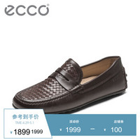 ECCO爱步 新款时尚简约编织牛皮套脚休闲鞋 轻便舒适防滑耐磨男鞋 混合B系列581144 咖啡色58114451869 41