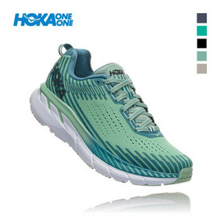 HOKA ONE ONE女克利夫顿5缓冲平衡公路跑步鞋Clifton5支撑透气轻便运动鞋 灰绿 / 风暴蓝 US 8/ 250mm