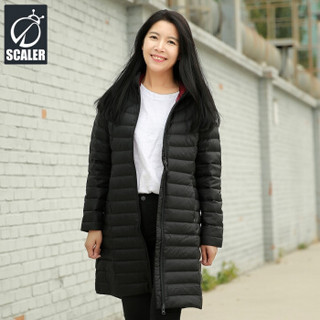 SCALER思凯乐户外秋冬新品女中长款简约连帽羽绒服防风保暖轻薄羽绒服 商场同款 黑色 S