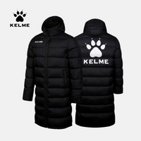 kelme卡尔美运动羽绒服男 长款足球外套官网加厚保暖大衣冬季E8K15P001-2 黑色-后背大LOGO L