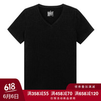 無印良品 MUJI 無印良品 女式 棉V领短袖T恤 黑色 XL