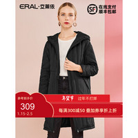 ERAL/艾莱依2018冬新款轻薄羽绒服女中长款显瘦连帽外套617104099 黑色 170/92A/XL