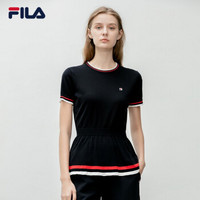 FILA 斐乐官方 女子短袖针织衫 2019秋季新款荷叶边圆领短袖衫女 传奇蓝-NV 170/88A/L