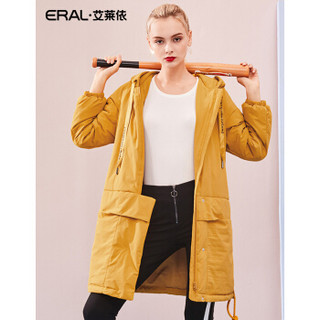 ERAL/艾莱依2018年新款卫衣式休闲羽绒服女大衣 梵高黄 155/80A/S