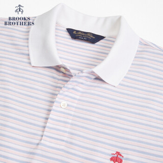 Brooks Brothers/布克兄弟男士细条纹设计logo修身短袖Polo衫 B465-蓝白混色条纹 S