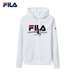 FILA（斐乐） W系列女卫衣冬季新款休闲运动时尚潮流针织连帽套头衫女（加绒） 标准白-WT 165/84A/M