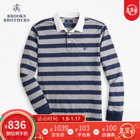 Brooks Brothers/布克兄弟男士拉丝棉布白色领条纹套头针织衫 4004-藏青色 XL