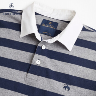 Brooks Brothers/布克兄弟男士拉丝棉布白色领条纹套头针织衫 4004-藏青色 XL