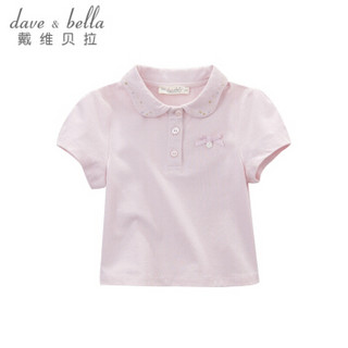 davebella戴维贝拉夏季新款女童纯棉短袖娃娃领T恤女宝宝儿童上衣 粉色 24M(80cm(建议身高73-80cm))