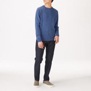 無印良品 MUJI 無印良品  男式 牦牛绒羊毛 圆领毛衣 蓝色 M