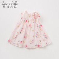 davebella戴维贝拉 DBF9600 夏季新品女童印花短袖连衣裙 宝宝纯棉公主裙子 粉色印花 90cm(3Y（建议身高80-90cm）)