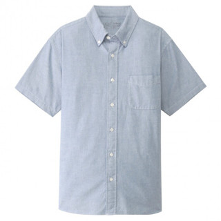 無印良品 MUJI 無印良品  男式 棉水洗 牛津纽扣领短袖衬衫 灰绿色 XL