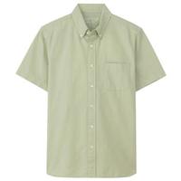 無印良品 MUJI 無印良品  男式 棉水洗 牛津纽扣领短袖衬衫 灰绿色 XL