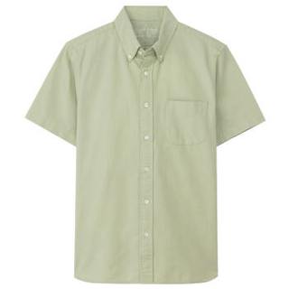 無印良品 MUJI 無印良品  男式 棉水洗 牛津纽扣领短袖衬衫 灰绿色 XL