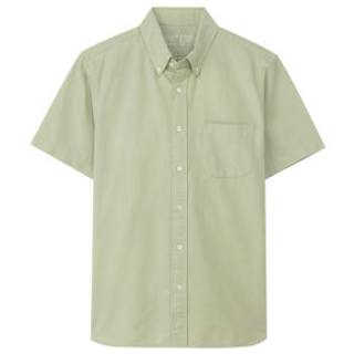 無印良品 MUJI 無印良品  男式 棉水洗 牛津纽扣领短袖衬衫 灰绿色 XL
