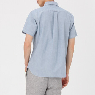 無印良品 MUJI 無印良品  男式 棉水洗 牛津纽扣领短袖衬衫 灰绿色 XL