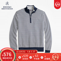 Brooks Brothers/布克兄弟男士半高领半拉链条纹针织套头衫毛衣 4002-深蓝色 L