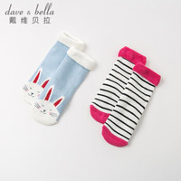 davebella戴维贝拉冬装新品女童中筒袜 宝宝加厚保暖卡通袜子 兔子白条纹组 15CM(约4-6岁 建议脚长16-18cm)