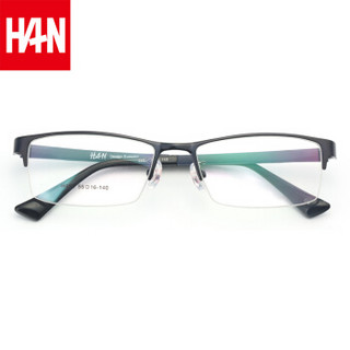 汉（HAN）近视眼镜框不锈钢镜架男女款 防辐射电脑护目镜防蓝光光学眼镜 M955 亮黑蓝 配1.56非球面防蓝光镜片(0-400度)