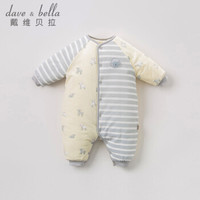 davebella戴维贝拉冬装婴幼儿宝宝连体衣保暖长爬服 灰色小羊印花 66cm(12M(建议身高66cm))